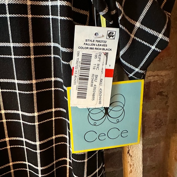 CeCe Puff Sleeve Printed Dress NWT black and white mini lightweight - Picture 4 of 7